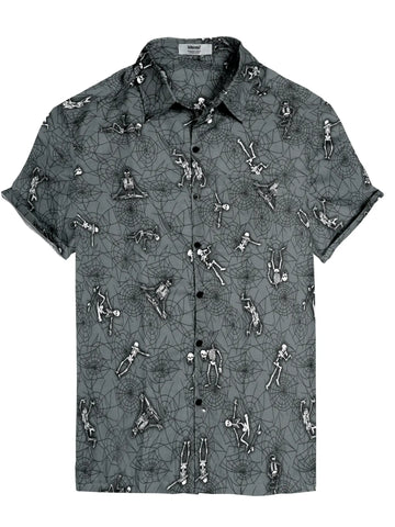 Happy Bay Linen Button Up Mens Shirt -  Grey Skull (Copy)