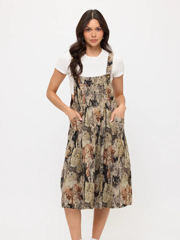 Cat Collage Print Overall Dress