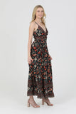 V Neck Twist Black Floral  Maxi Dress