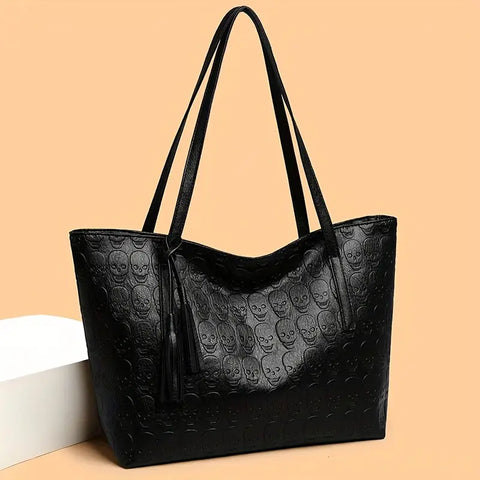Faux Leather Embossed Skull Purse
