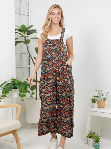 Vintage Navy Floral Print Overall