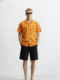 Men's Hamburger Printed Woven Fun Print Short Sleeve Cotton Shirt