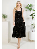 Golden Moon Star Velvet Smocked Cami Dress- Black