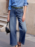 High Waist Wide Leg Denim Jeans with Front Patch Pockets