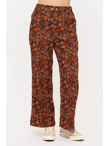 Fall Floral Print Corduroy Pants