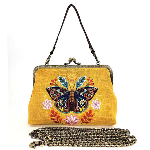 Moon Moth Vintage Kiss Lock Purse - Yellow