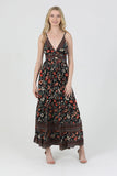 V Neck Twist Black Floral  Maxi Dress