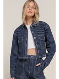 Button Down Striped Denim Short Jacket