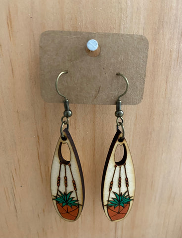 Wooden hanging plant dangly Earrings