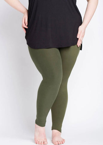 Solid Army Green Leggings -One Size Plus