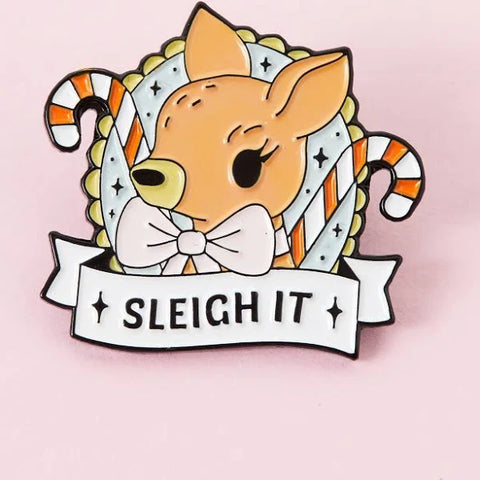 Sleigh It Reindeer Enamel Pin