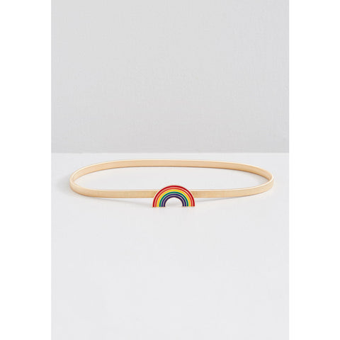 Stretchy metalic belt with rainbow charm