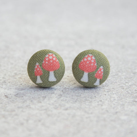 Retro Mushroom Cloth Button Earrings