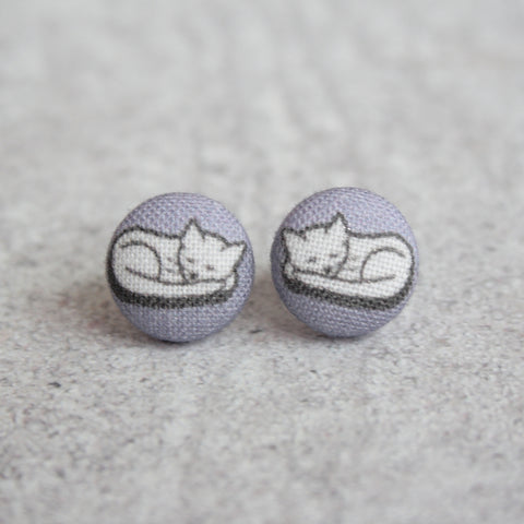 Sleeping Cat Cloth Button Earrings