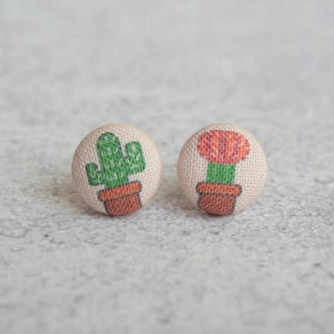 Cactus Mismatched Cloth Button Earrings