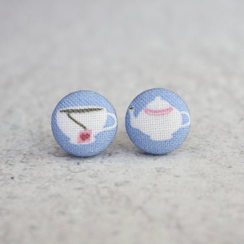 Tea Time Mismatched Cloth Button Earrings