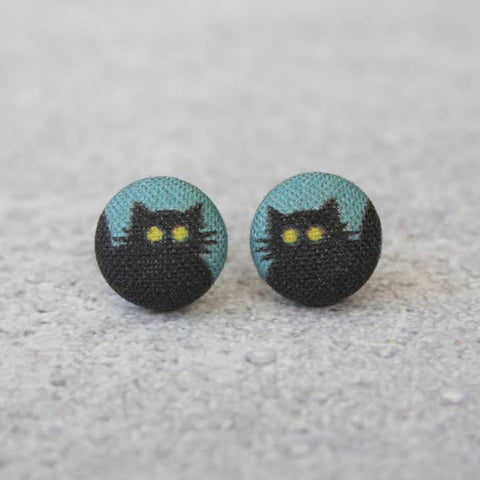 Alley Cat Cloth Button Earrings