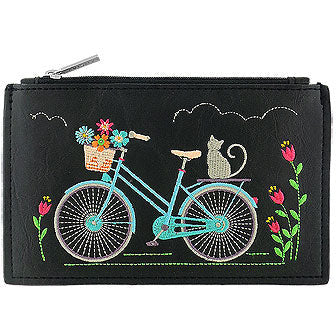 Cat on a Bicycle Embroidered Change Purse