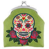 Sugar Skull with Roses Embroidered Coin Purse - Assorted colours