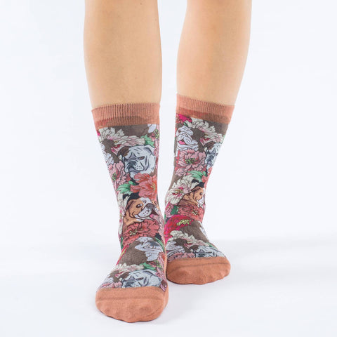 Floral Bulldog Active Fit Socks - Women's sizing