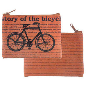 The history of the bicycle vintage style printed vegan coin purse
