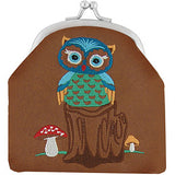 Owl embroidered vegan leather kiss lock frame coin purse