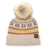 Nordic Fair Isle Beanie with Pom-Pom - Assorted Colours