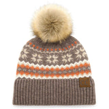 Nordic Fair Isle Beanie with Pom-Pom - Assorted Colours