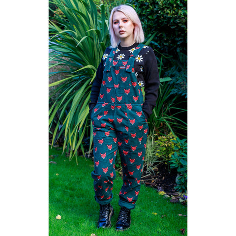 Forest Green Fox Stretch Corduroy Overalls