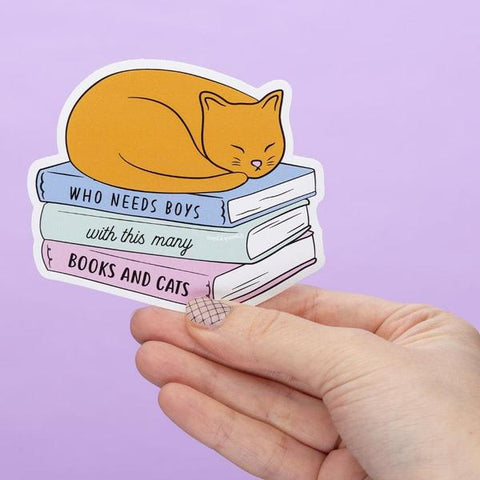 Who Needs Boys with this Many Books and Cats Sticker