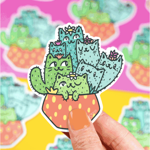 Prickly Paw Cactus Cat Vinyl Sticker