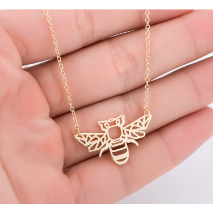 Gold Bee Outline Pendant Necklace