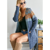 Hooded Long Open Front Cardigan - Navy