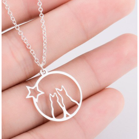 Moon Struck Kitties Stainless Steel Necklace