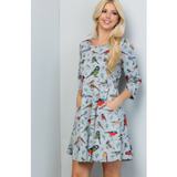 Colourful Bird Print Sweater Dress