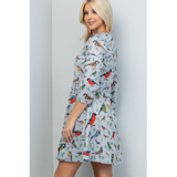 Colourful Bird Print Sweater Dress