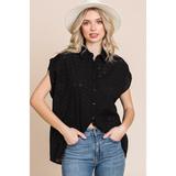 Eyelet Surplus Back Button Down Top - Assorted Colours