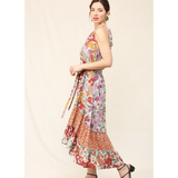Mixed Floral Print Halter Neck Hi-Lo Hem Maxi Dress