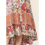 Mixed Floral Print Halter Neck Hi-Lo Hem Maxi Dress