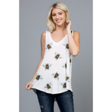 Loose Fitting Bee Print V-Neck Tank Top