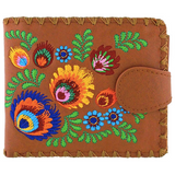 Vegan Leather Floral and Feather Embroidered Wallet - Asst colours
