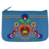 Floral embroidered vegan leather change purse