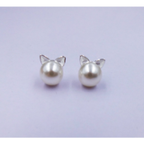 Kitty Pearls Studs - Silver FInish