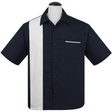 PopCheck Single Panel Bowling Shirt in Navy/White