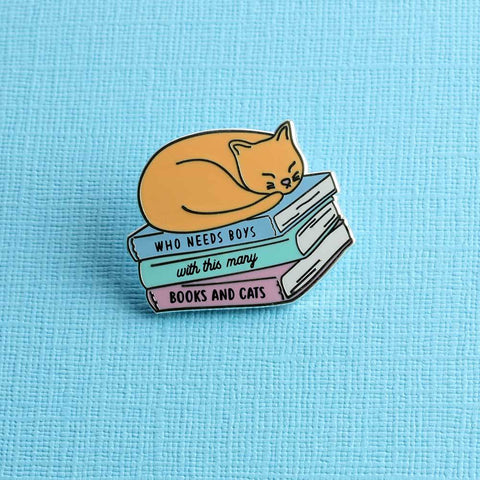 Who Needs Boys With This Many Books and Cats Enamel Pin