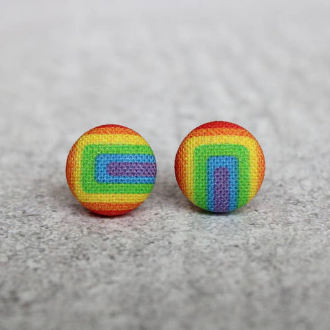 Retro Rainbow Cloth Button Earrings