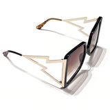 Oversized Square Sunglasses with Lightening Bolt Arms