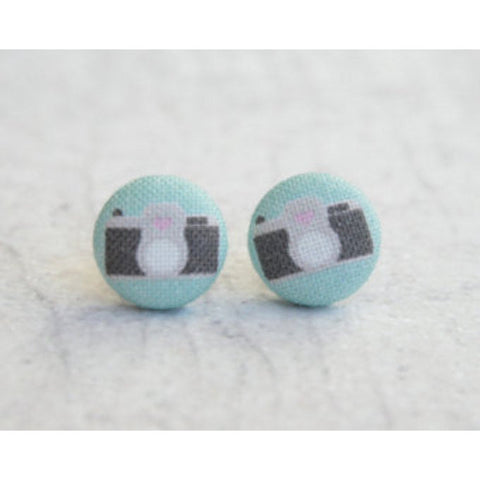 Camera Cloth Button Earrings