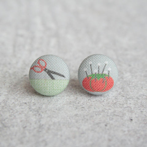I LOVE Sewing Cloth Button Earrings