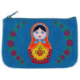 Matryoshka stacking doll embroidered vegan leather small pouch